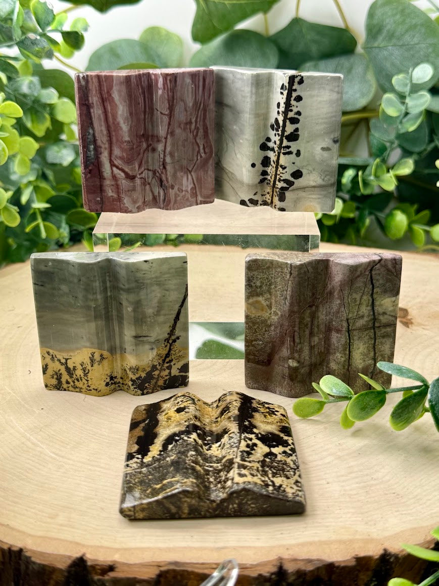 Picture Jasper Book Carvings | Natural Jasper Crystal Collectible Figure