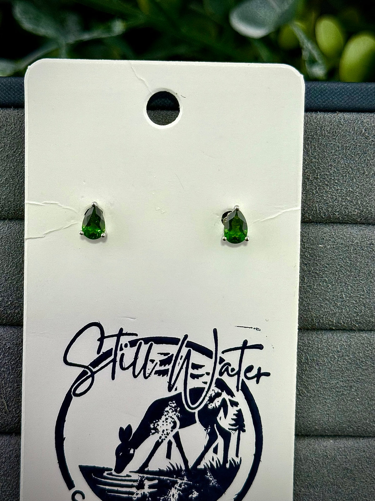 Pear-cut chrome diopside stud earrings in 925 sterling silver