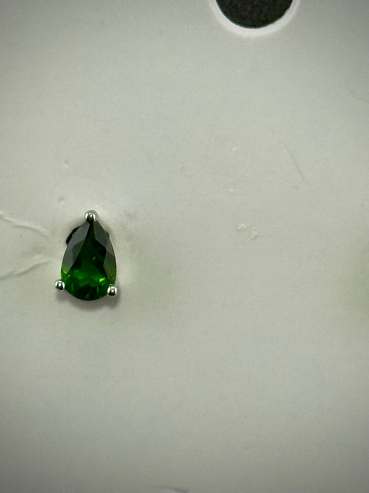 Custom-made chrome diopside stud earrings, alternate view