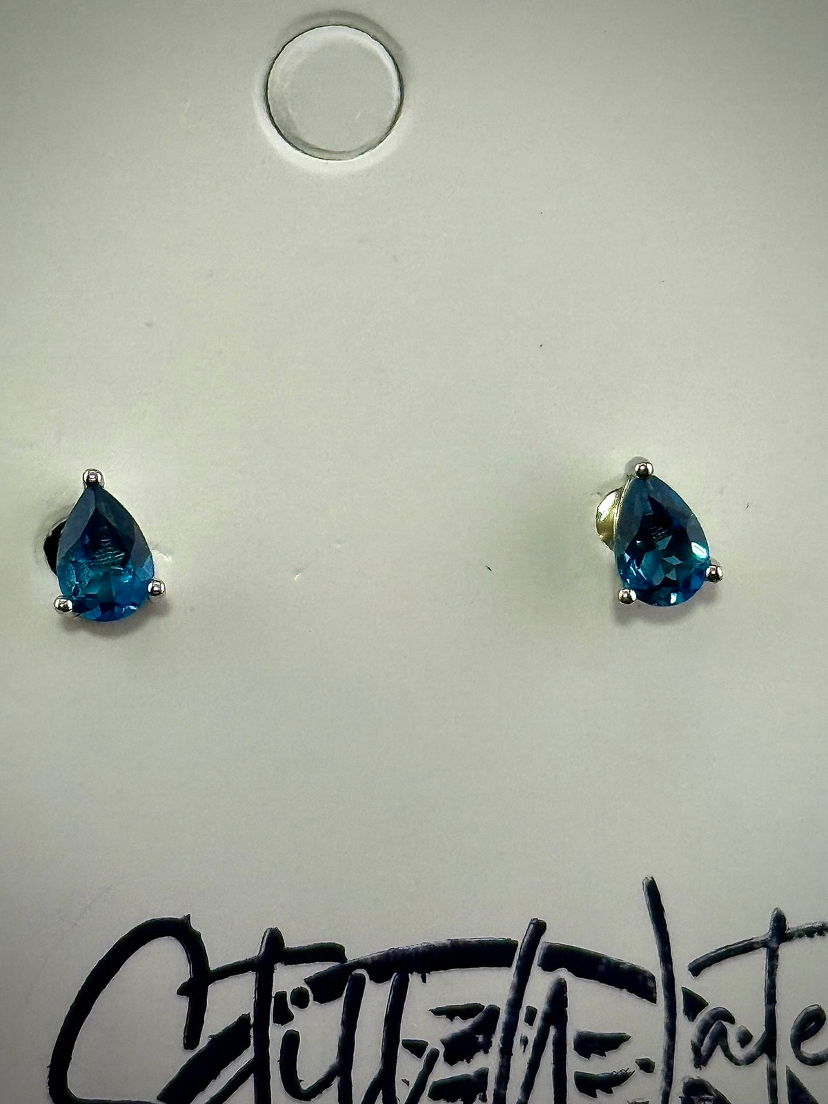 Pear-cut London Blue Topaz stud earrings in 925 sterling silver