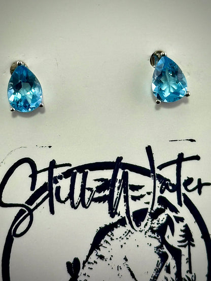 High Quality Swiss Blue Topaz Stud Earrings
