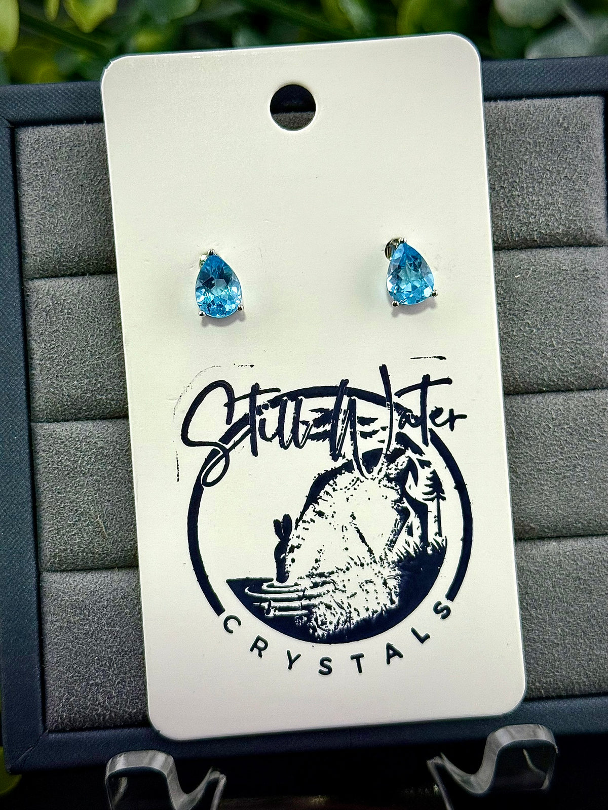 Oval Swiss Blue Topaz stud earrings in 925 sterling silver