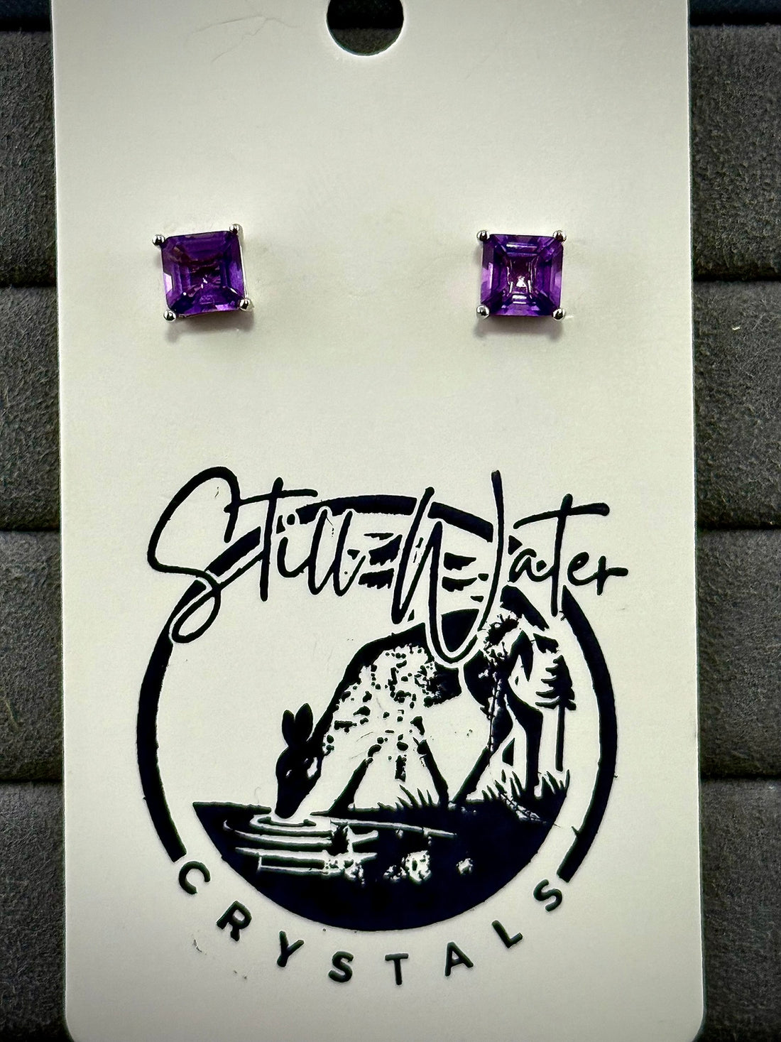 High Quality Square Amethyst Stud Earrings