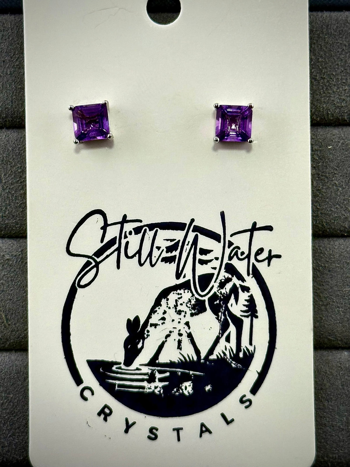 Princess Cut Amethyst Stud Earrings | 925 Sterling Silver | February Birthstone Jewelry - Still Water Crystals