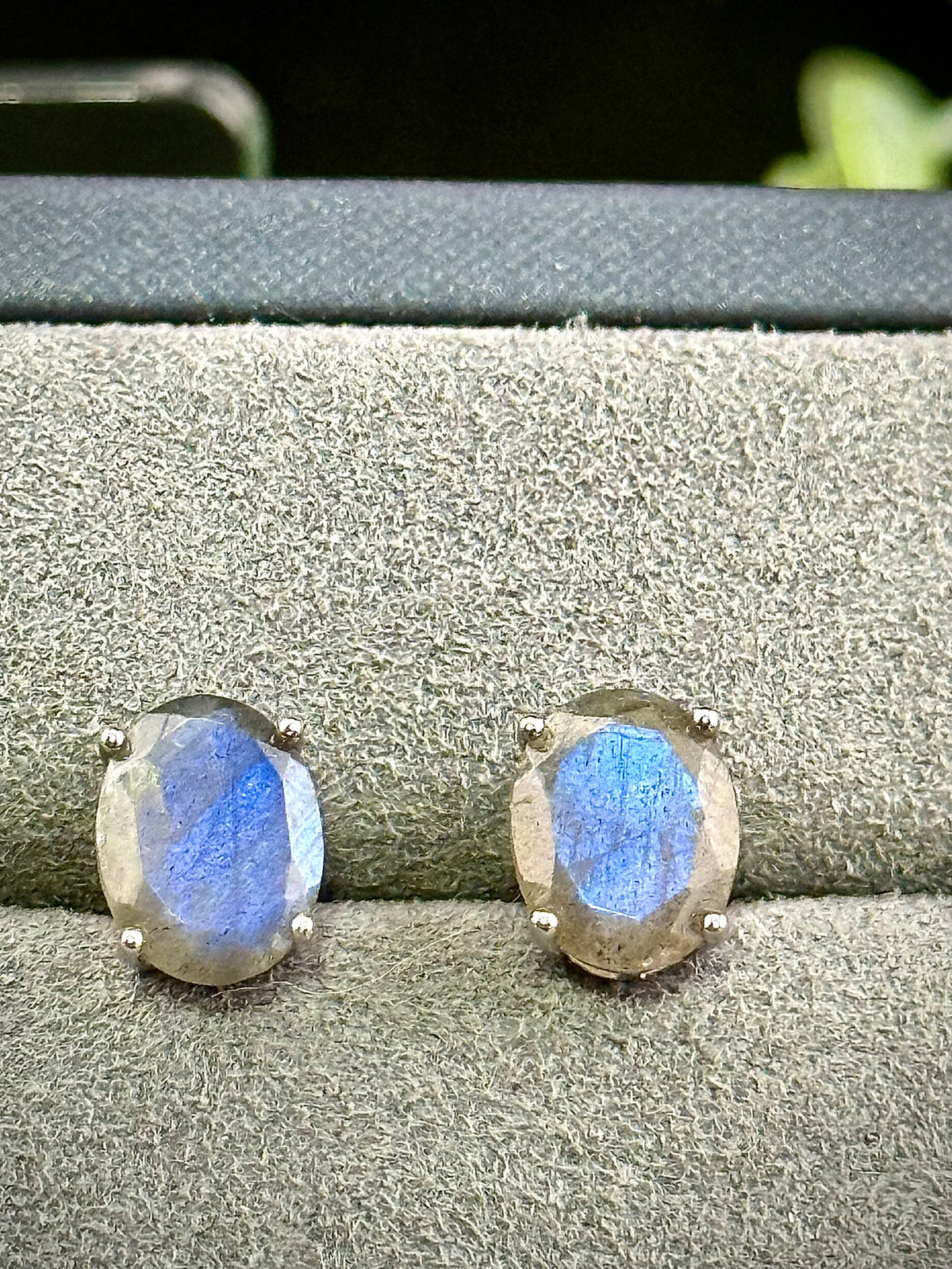 Oval Labradorite Stud Earrings | 925 Sterling Silver Natural Gemstone Earrings | Blue Flash Labradorite Jewelry - Still Water Crystals