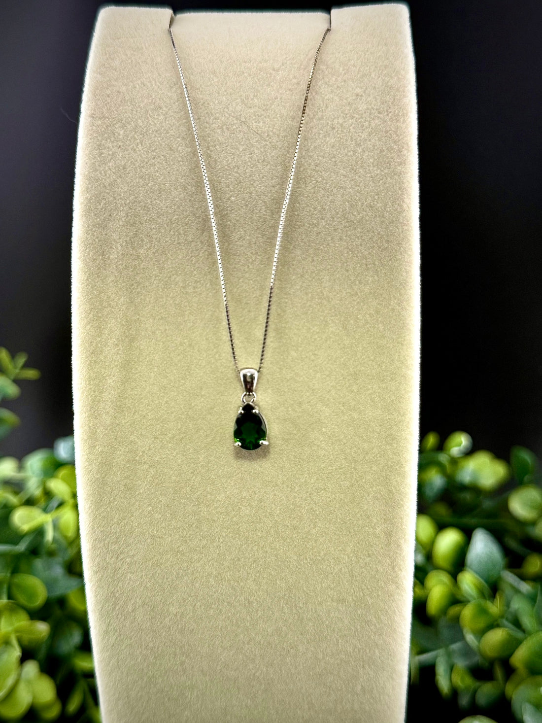 Custom made Green Dioptase Teardrop Pendant