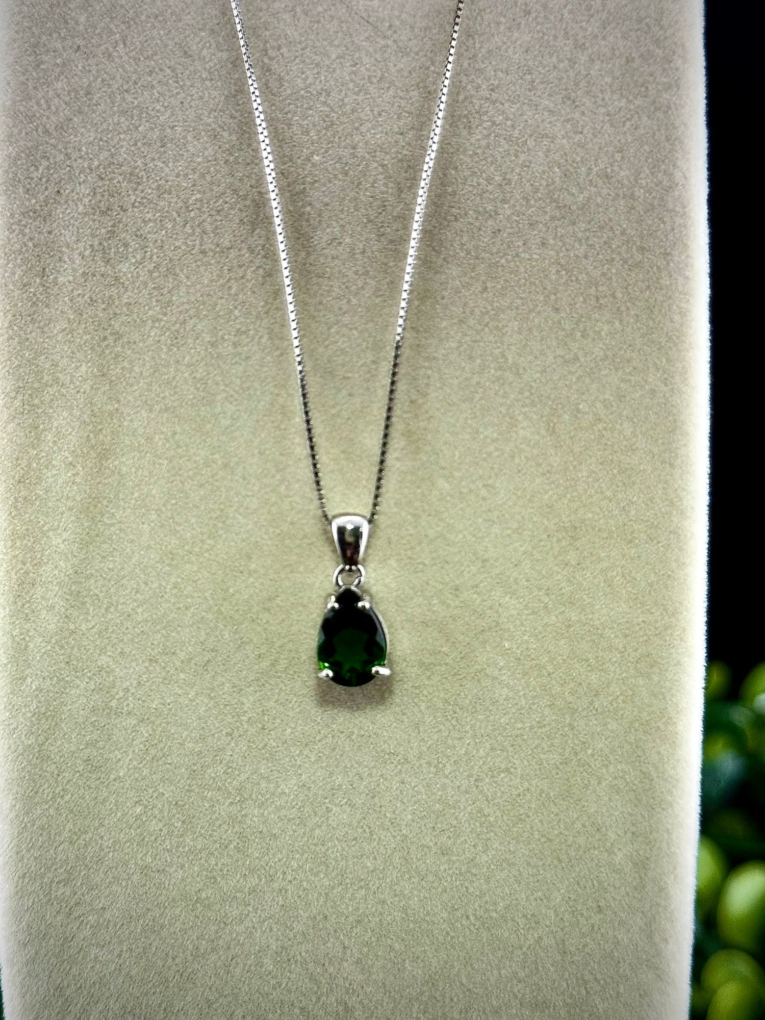 Custom made Green Dioptase Teardrop Pendant
