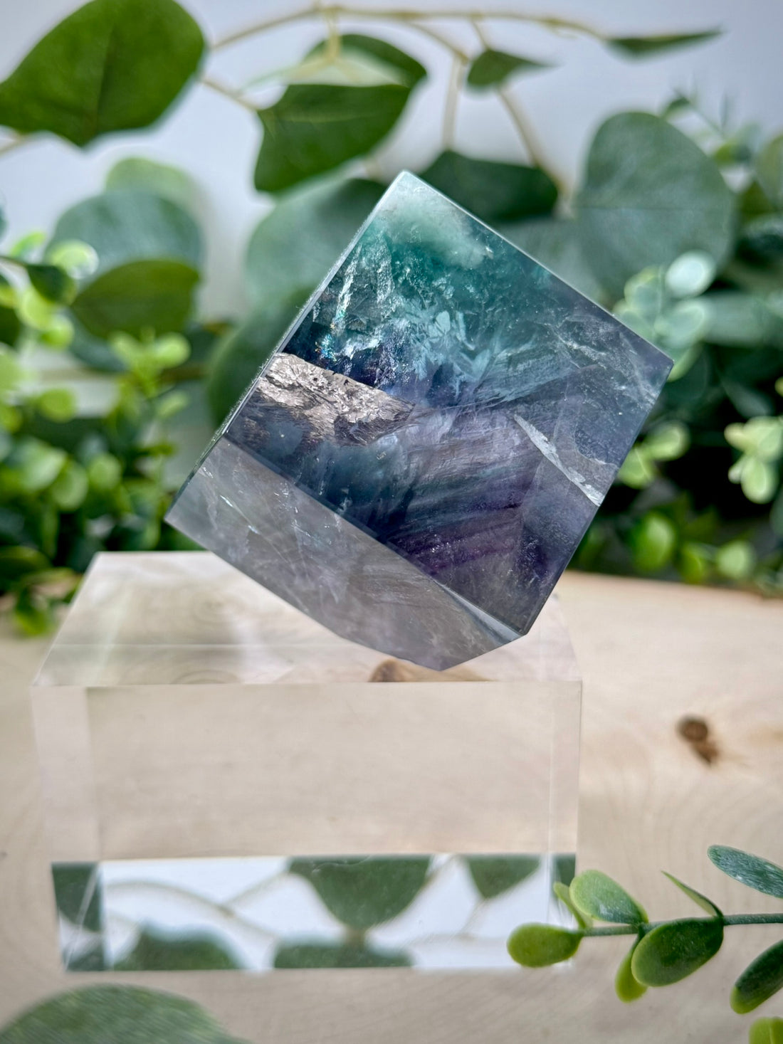 Rainbow Fluorite Floating Cubes | Natural Gemstone Crystal Cube Display