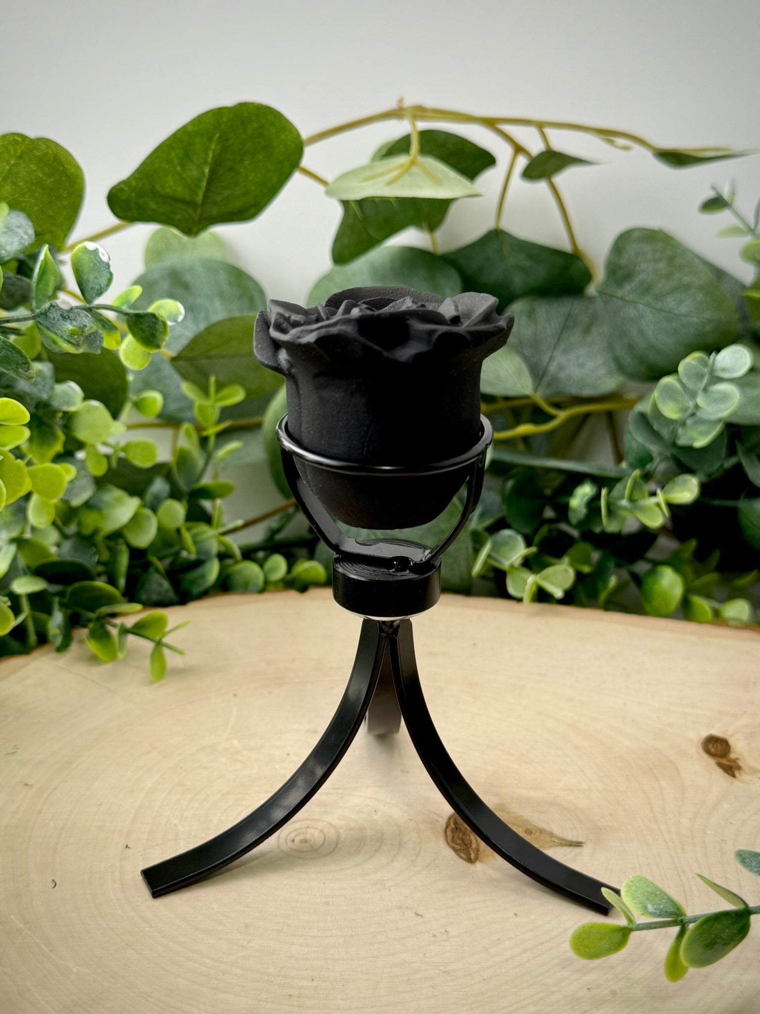 Matte Black Obsidian Rose Carvings w/ Stand