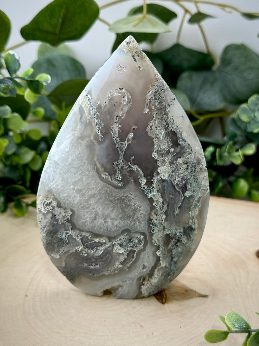 Moss Agate Tear Drops | Polished Natural Stone Display Decor
