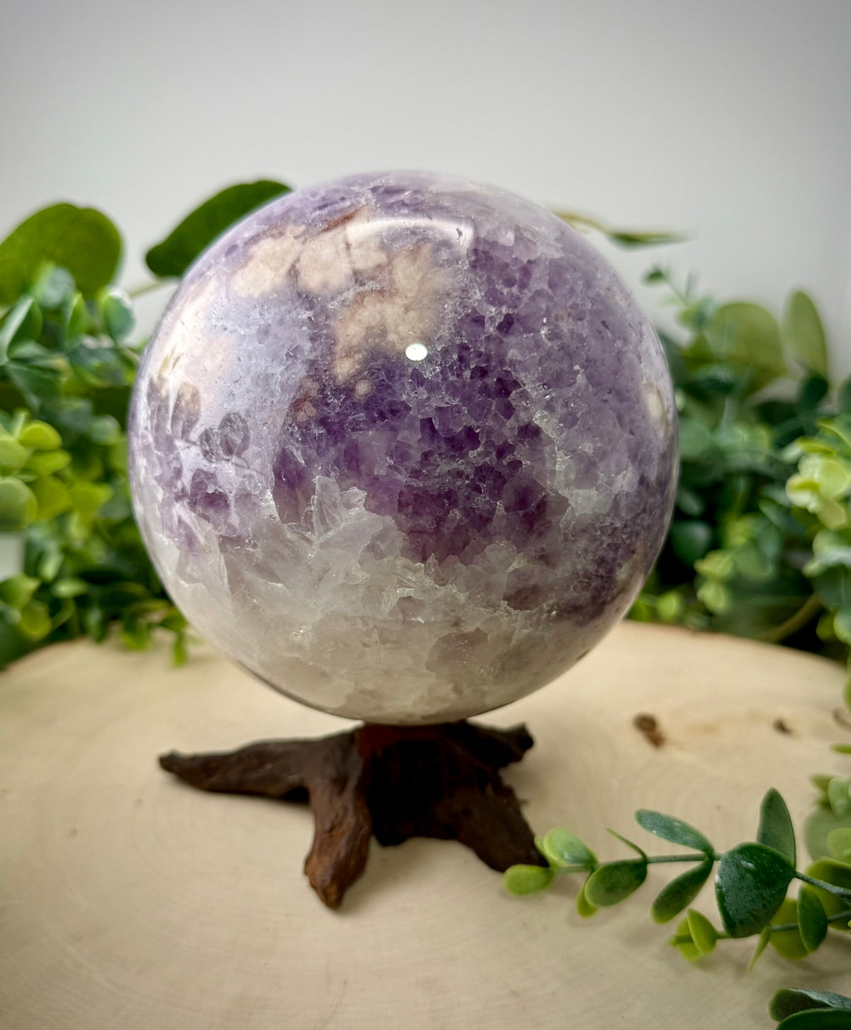 Amethyst &amp; Flower Agate Statement Spheres | Natural Polished Crystal Spheres - Still Water Crystals