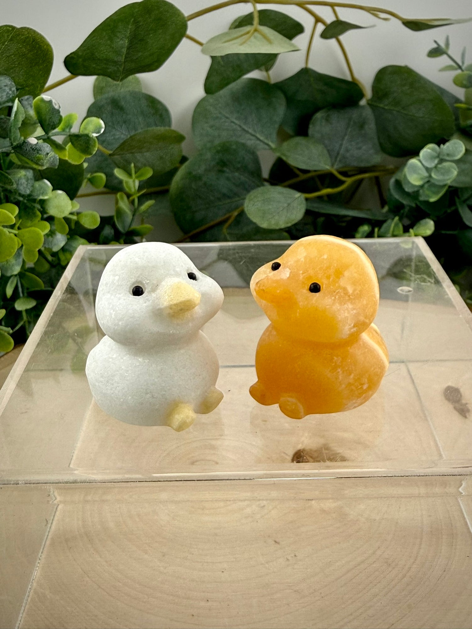 Baby Duck Carvings - Orange Calcite &amp; White Jade | Natural Crystal Animal Carvings