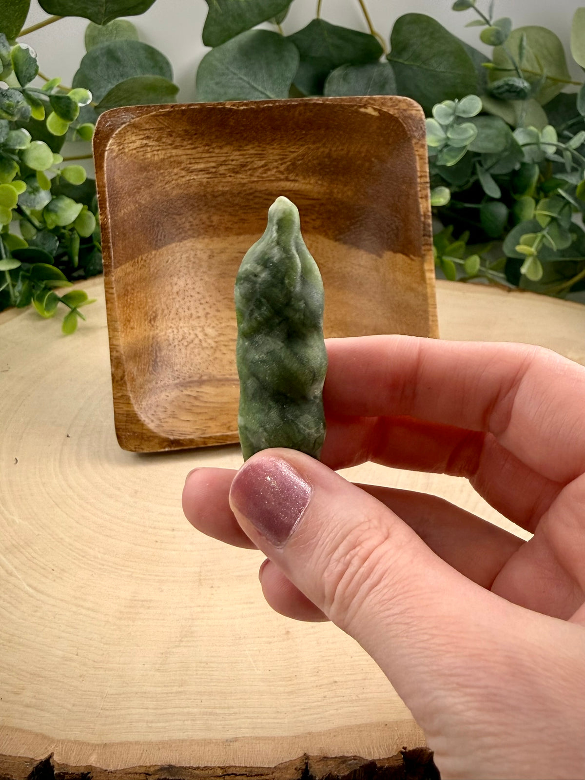 Jade Edamame Carving | Natural Green Jade Food Figurine - Still Water Crystals