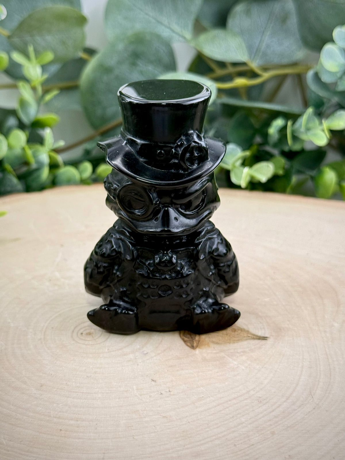 Obsidian Top Hat Millionaire Duck Carving | Natural Stone Character Collectible Figure - Still Water Crystals