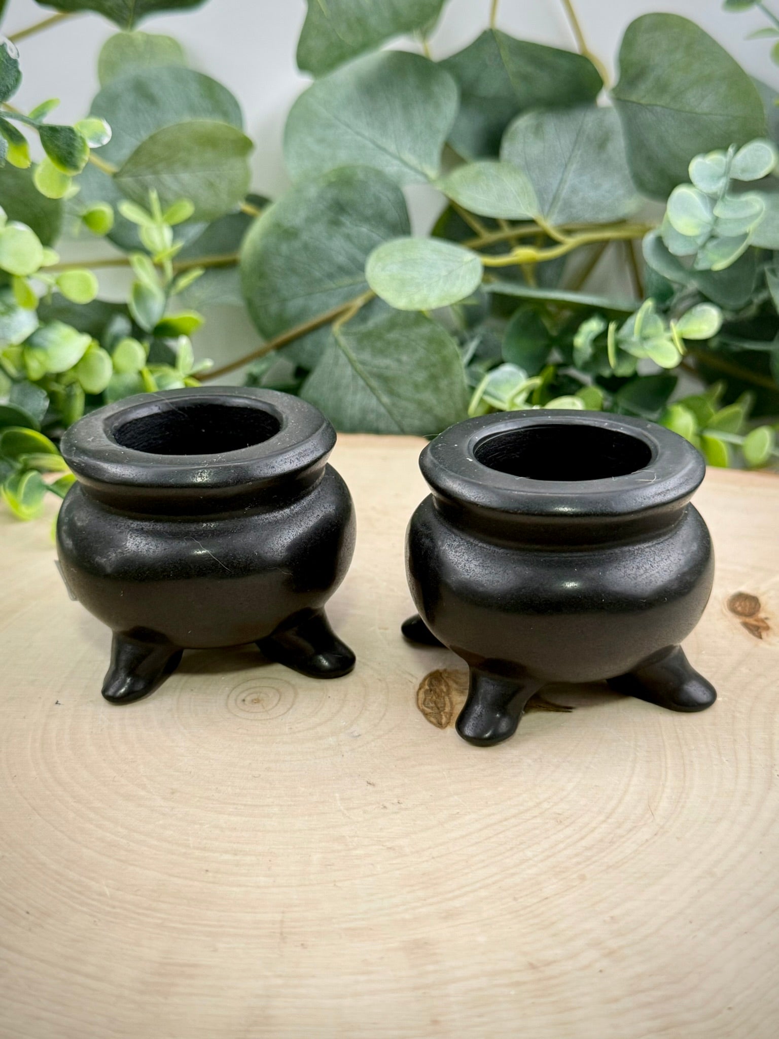 Obsidian Cauldron Carving | Natural Stone Spooky Decor Figurine