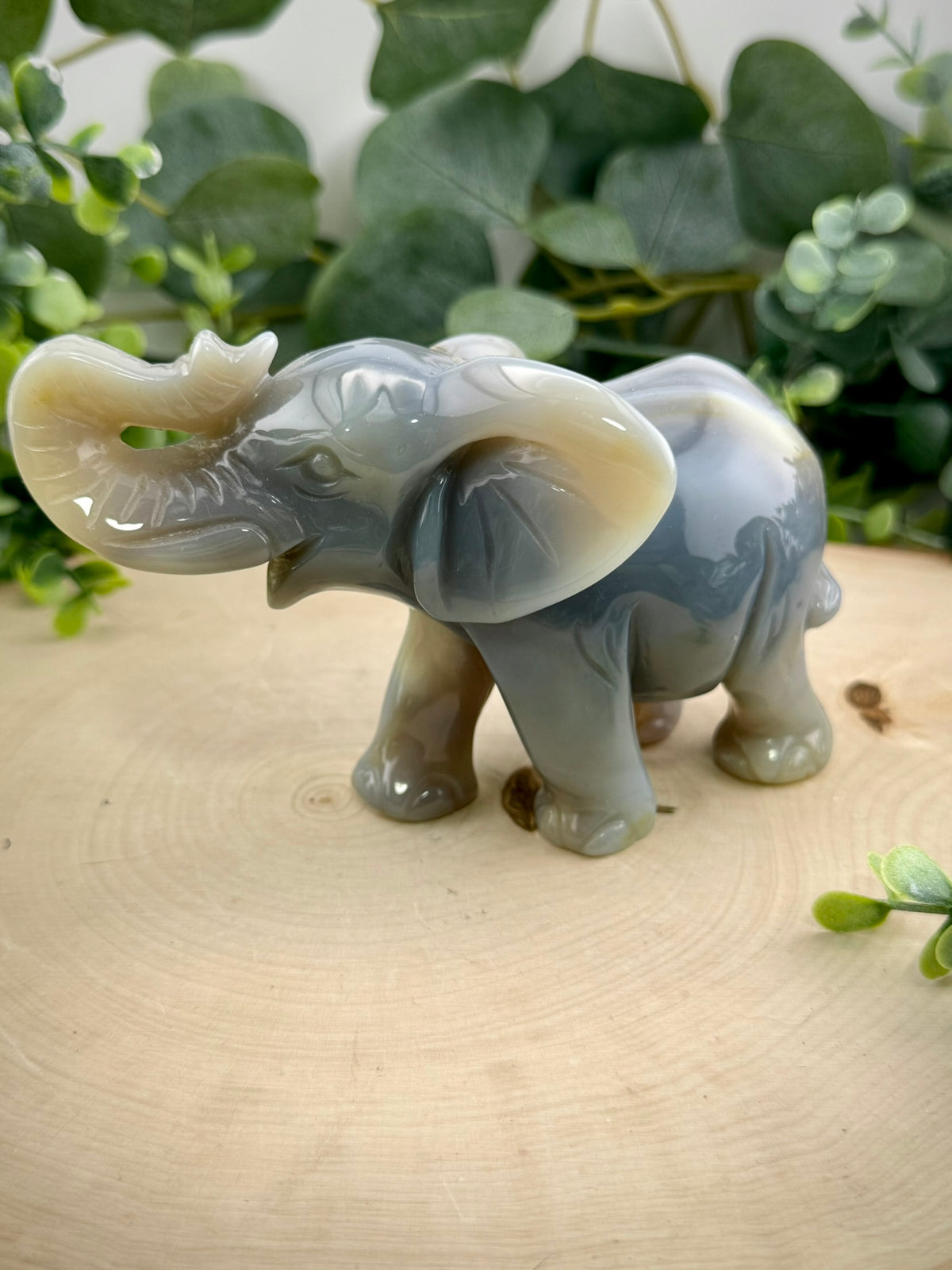 Agate Elephant Carving | Large Natural Stone Elephant Statement - Still Water Crystals