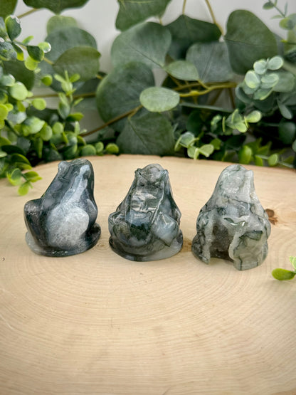 Moss Agate Frog Carving | Natural Stone Frog Figurine
