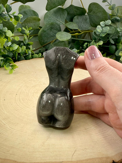 Silver Sheen Obsidian Goddess Carving | Natural Stone Female Figure