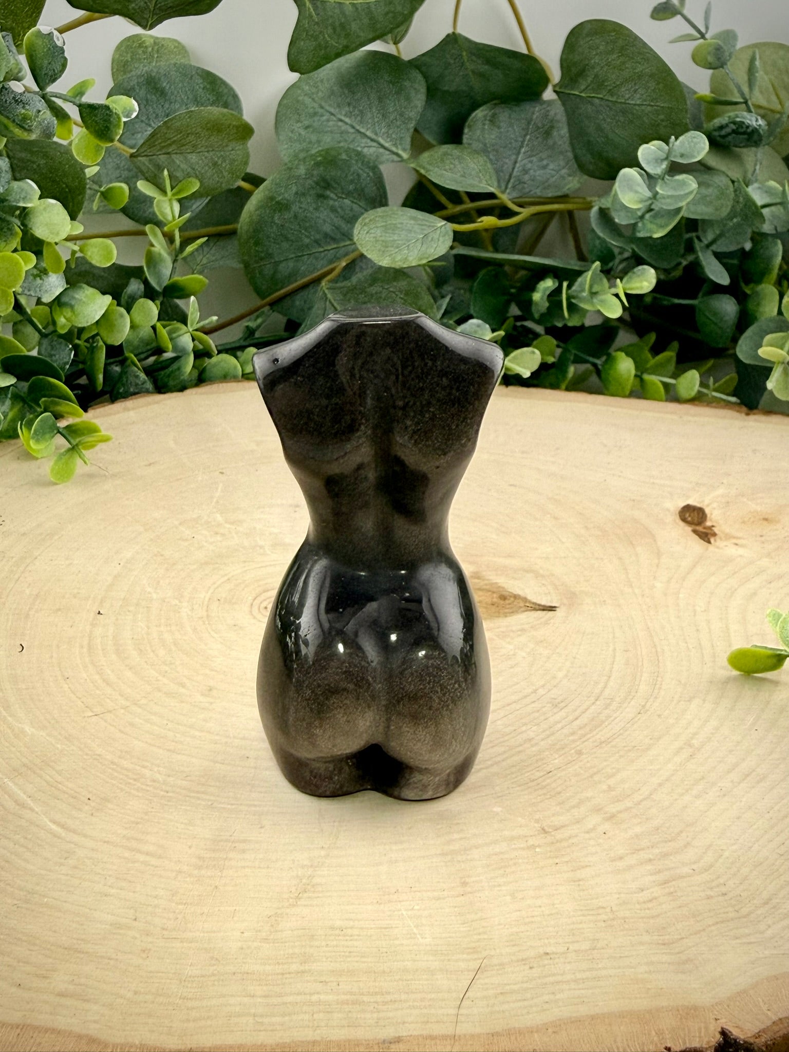 Silver Sheen Obsidian Goddess Carving | Natural Stone Female Figure