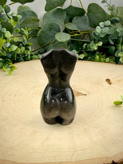Silver Sheen Obsidian Goddess Carving | Natural Stone Female Figure