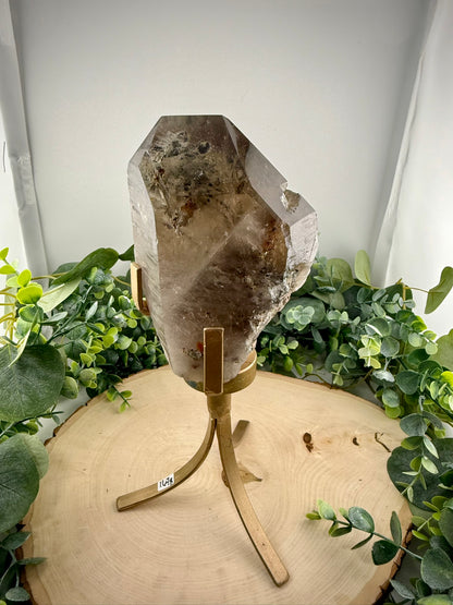 Brazilian Included Quartz Rotating Display Statements | Half Polished Half Raw Crystal with Stand