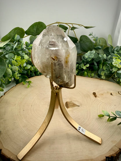 Brazilian Included Quartz Stationary Display Statements | Half Polished Half Raw Crystal with Stand