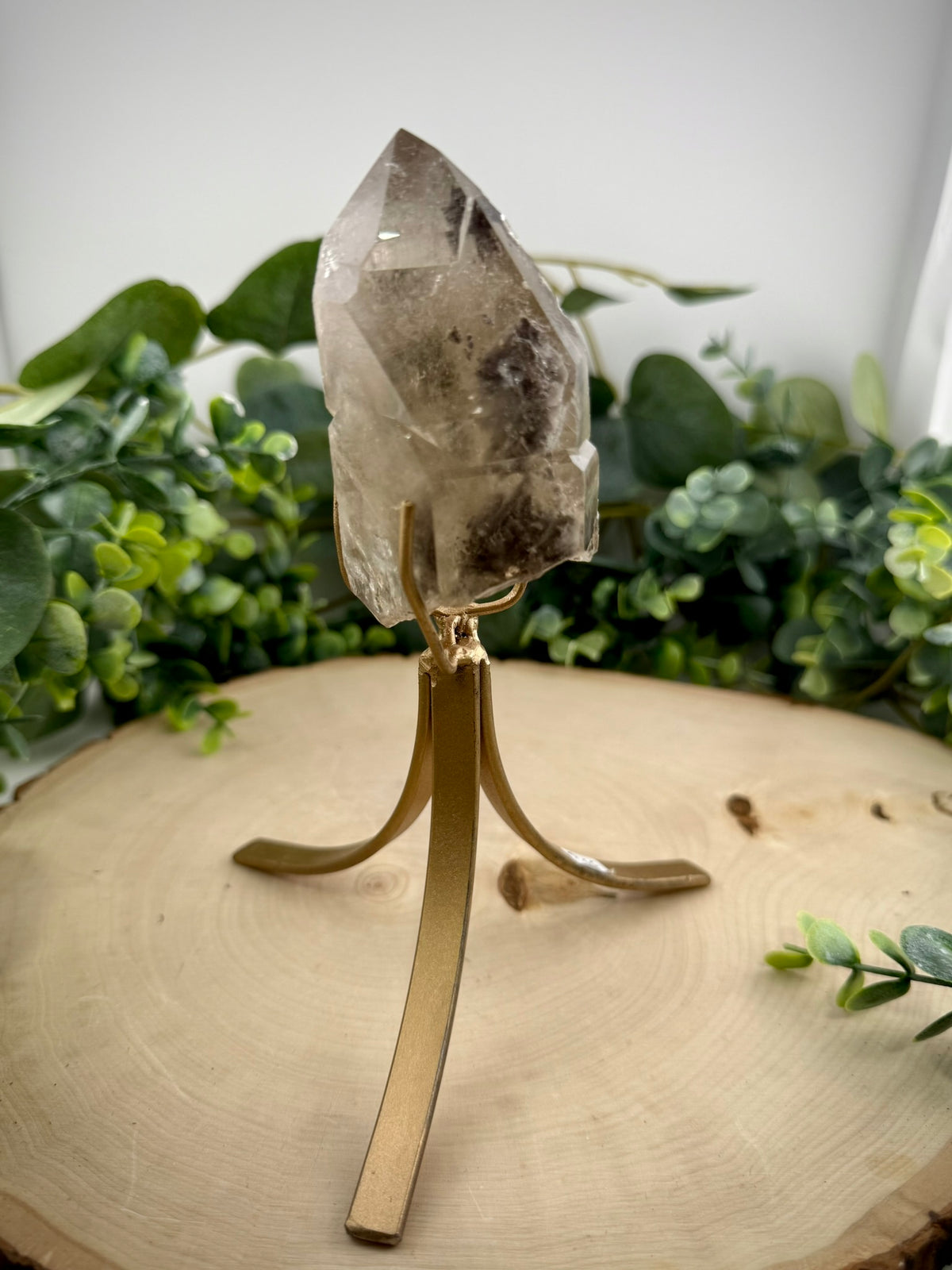 Brazilian Included Quartz Stationary Display Statements | Half Polished Half Raw Crystal with Stand - Still Water Crystals