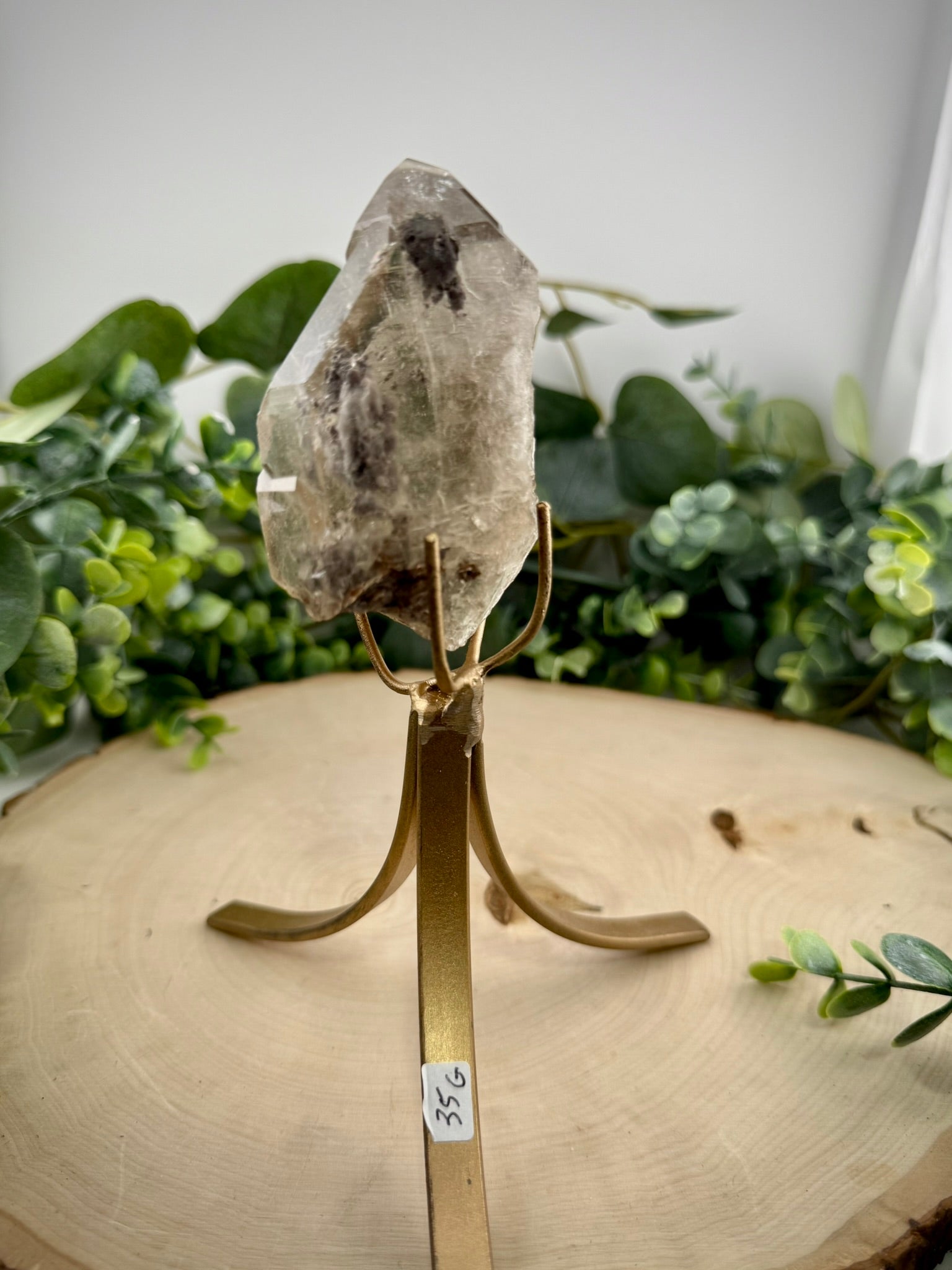 Brazilian Included Quartz Stationary Display Statements | Half Polished Half Raw Crystal with Stand
