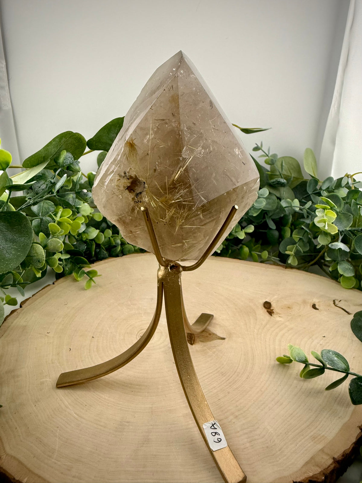 Brazilian Gold Rutilated Quartz | Raw &amp; Polished Crystal with Custom Stand - Still Water Crystals