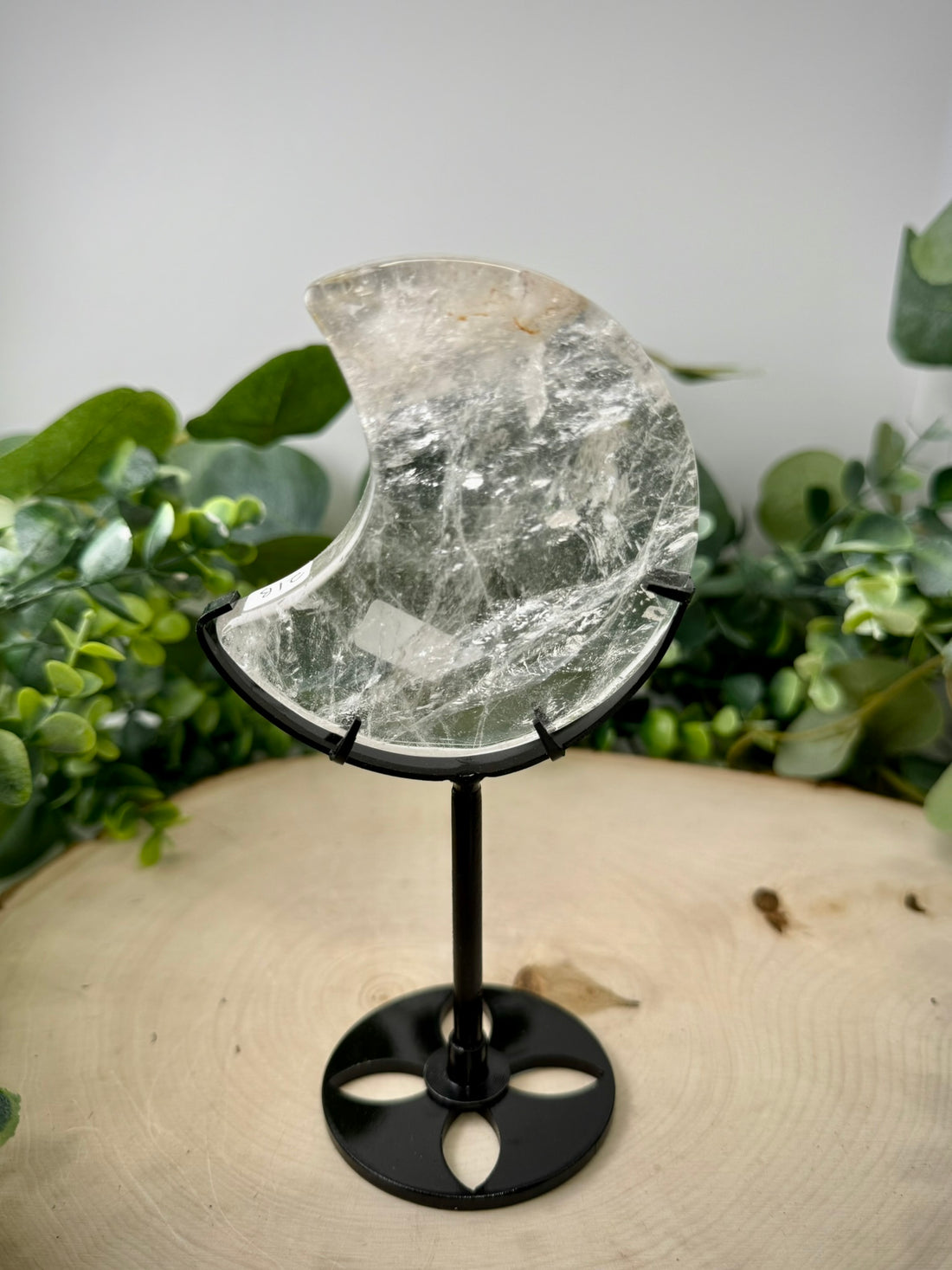 Clear Quartz Moon Carving | Crescent Moon Crystal with Custom Display Stand - Still Water Crystals