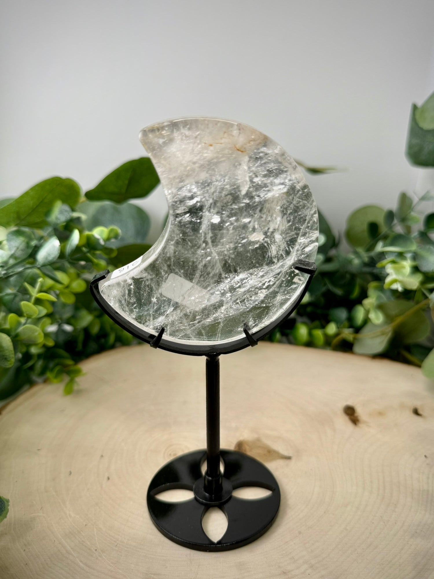 Clear Quartz Moon Carving | Crescent Moon Crystal with Custom Display Stand - Still Water Crystals