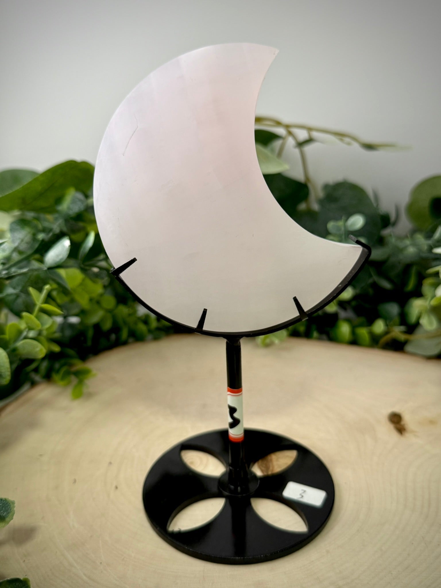 Mangano Calcite Moon Carving | Crescent Moon on Custom Display Stand