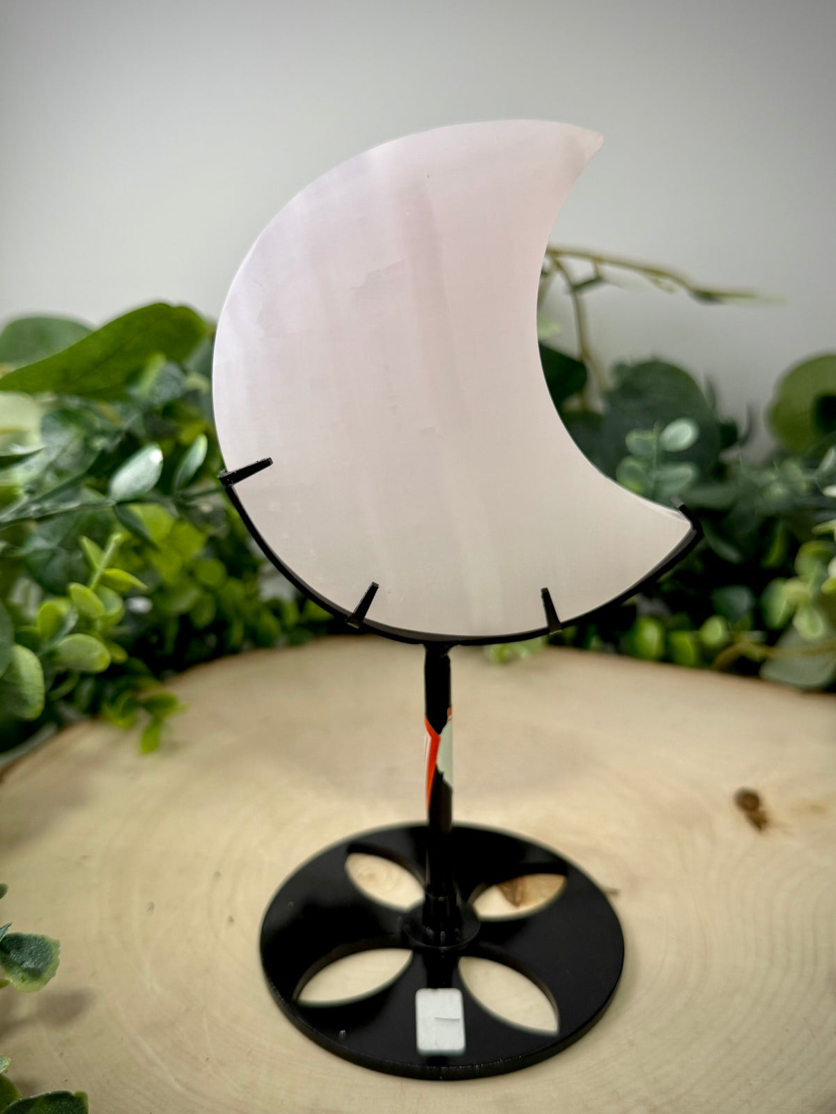 Mangano Calcite Moon Carving | Crescent Moon on Custom Display Stand - Still Water Crystals