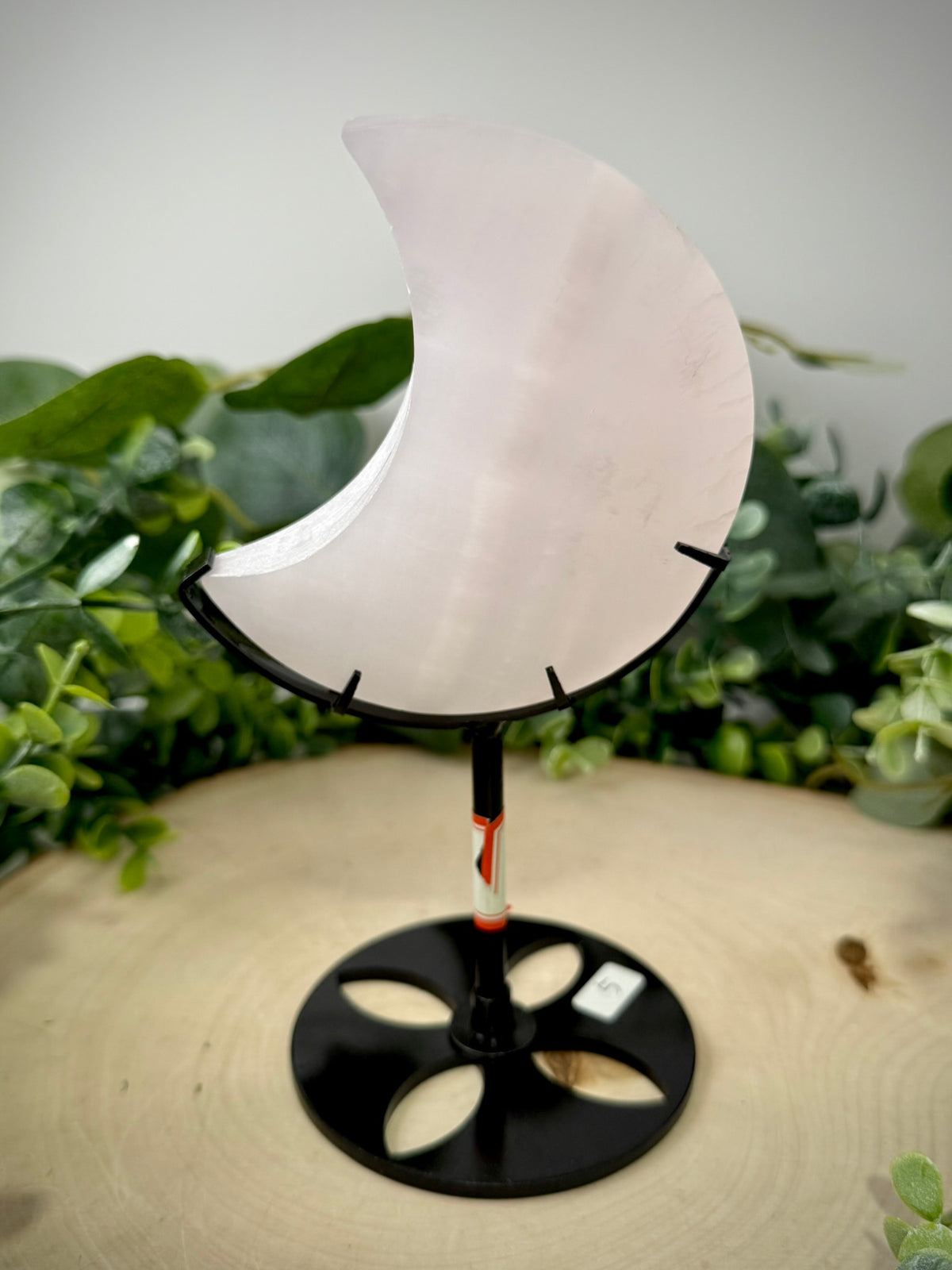 Mangano Calcite Moon Carving | Crescent Moon on Custom Display Stand - Still Water Crystals