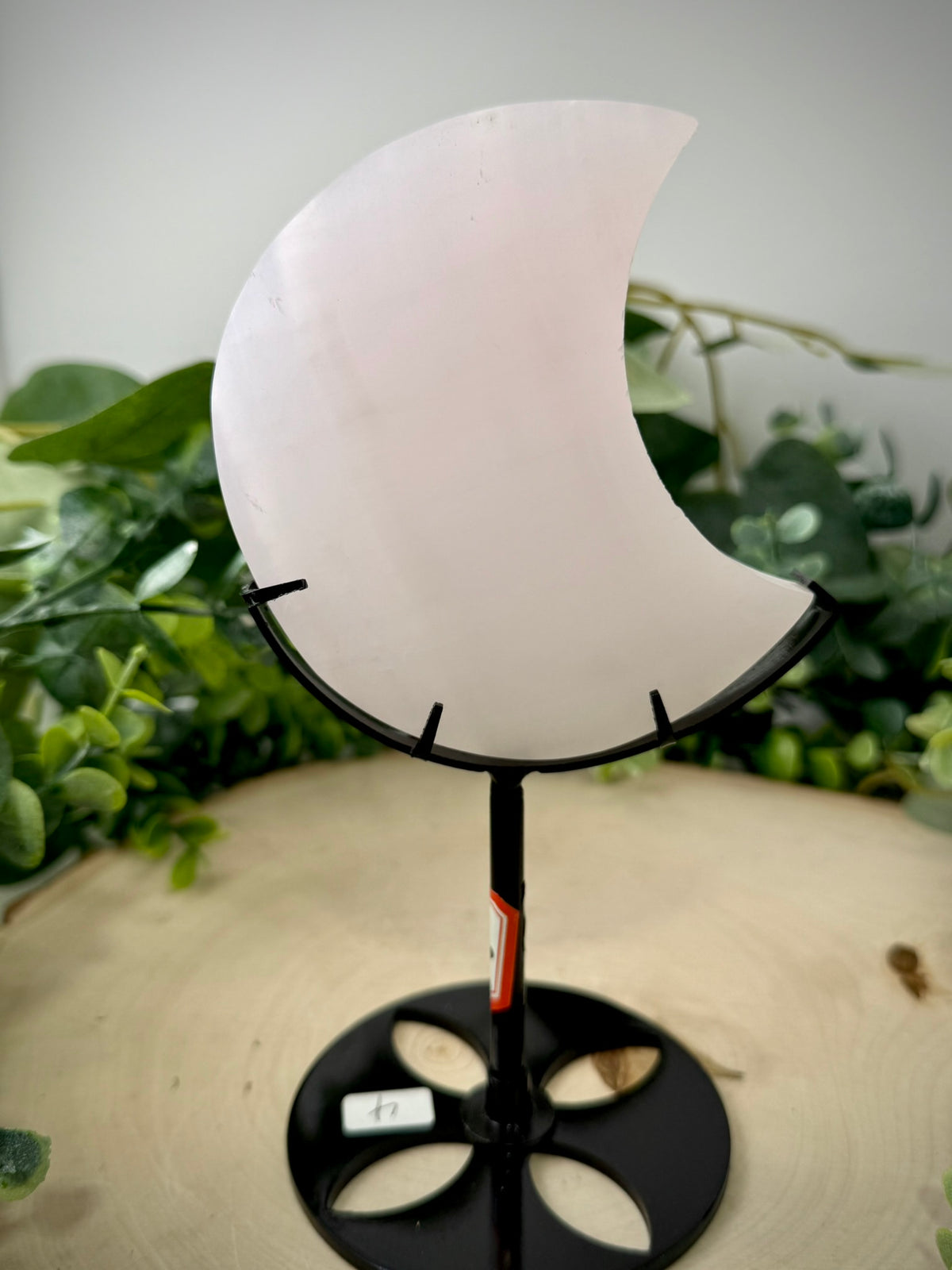 Mangano Calcite Moon Carving | Crescent Moon on Custom Display Stand - Still Water Crystals