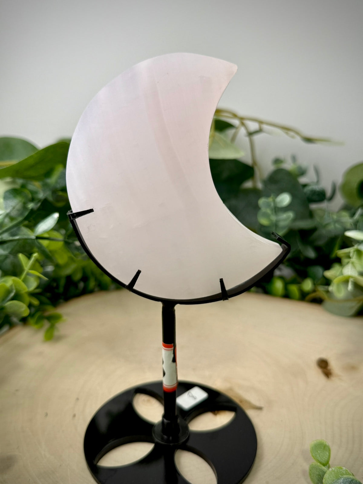 Mangano Calcite Moon Carving | Crescent Moon on Custom Display Stand - Still Water Crystals