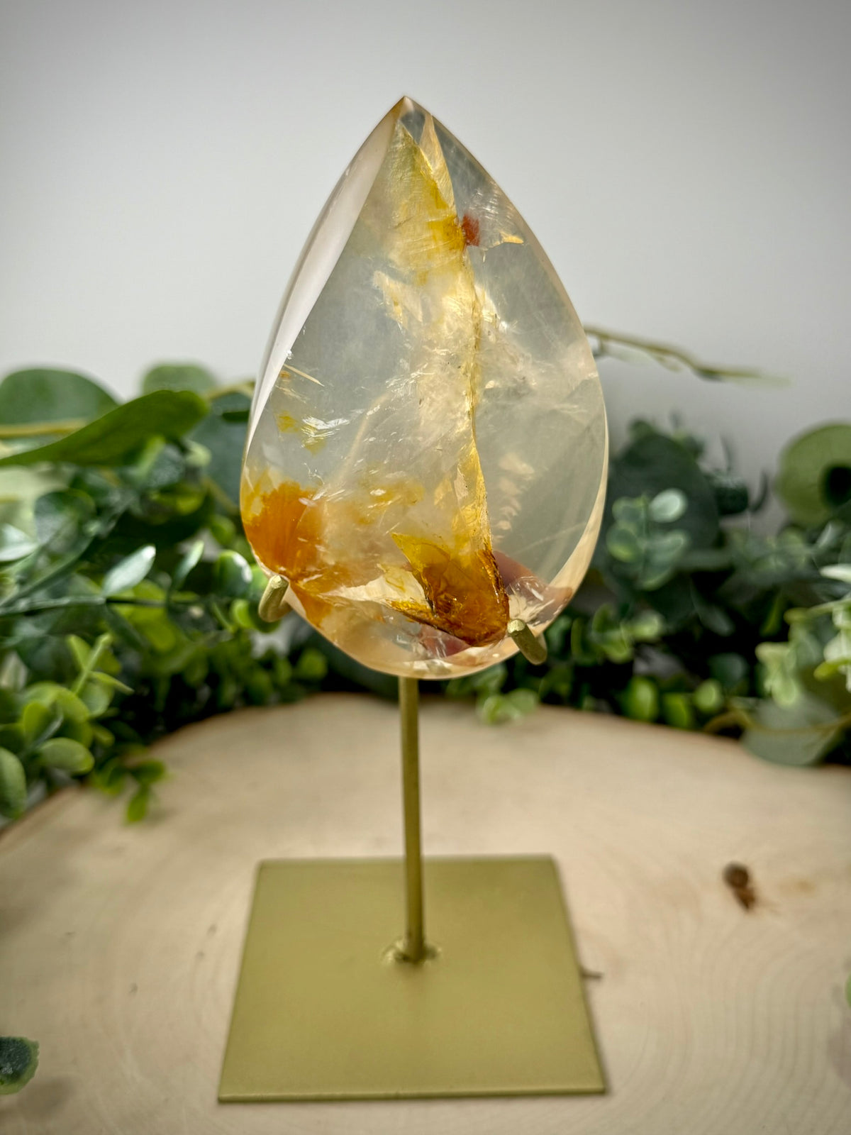 Golden Healer Quartz Flame | Brazilian Crystal on Custom Display Stand - Still Water Crystals