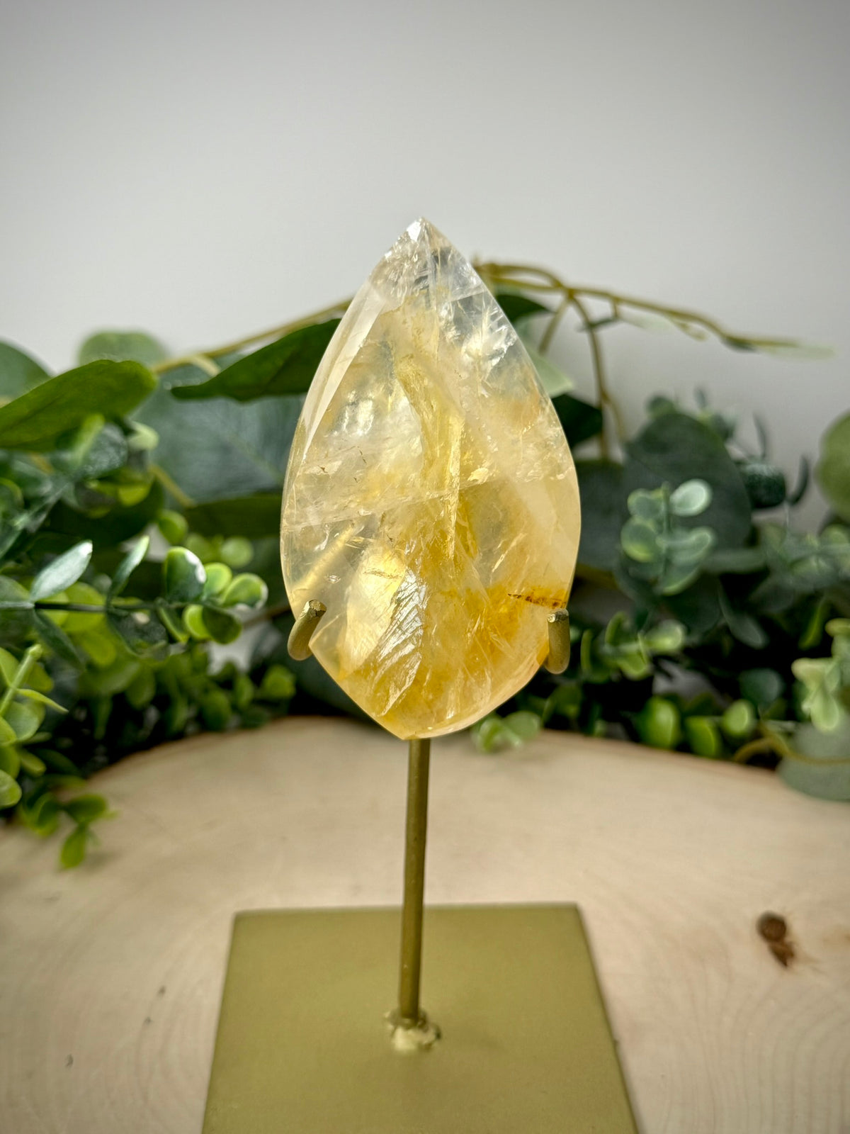 Golden Healer Quartz Flame | Brazilian Crystal on Custom Display Stand - Still Water Crystals