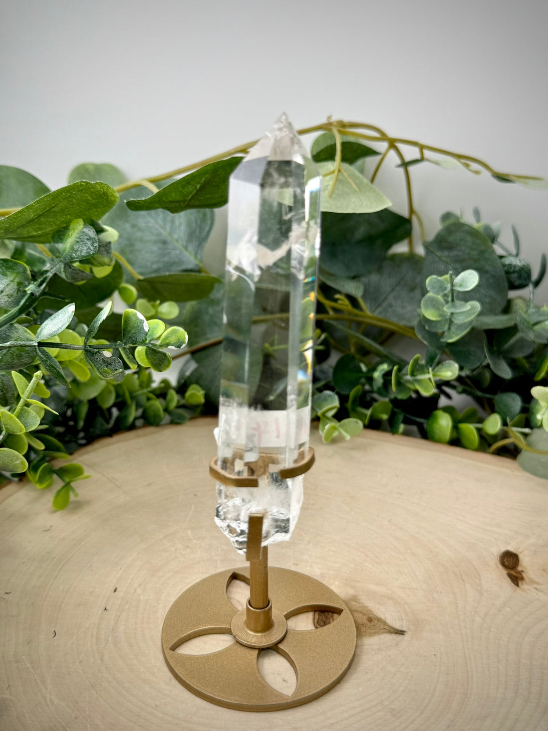 Clear Quartz Tower on Gold Display Stand | Natural Crystal Specimen - Still Water Crystals