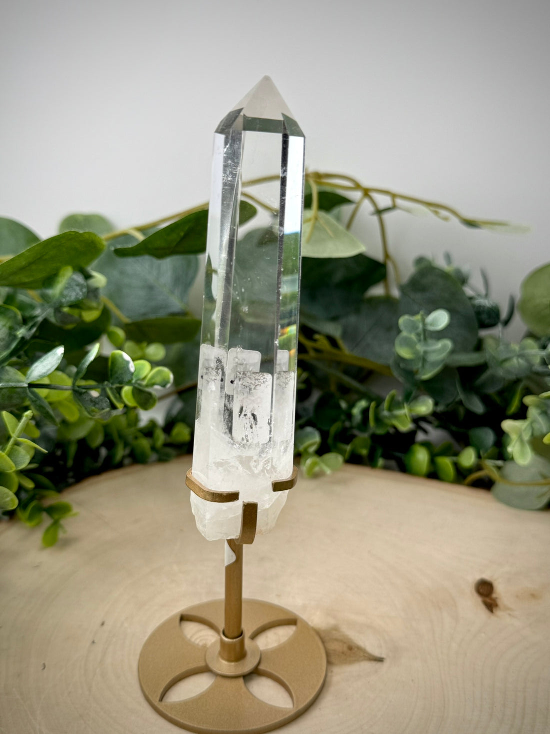 Clear Quartz Tower on Gold Display Stand | Natural Crystal Specimen - Still Water Crystals