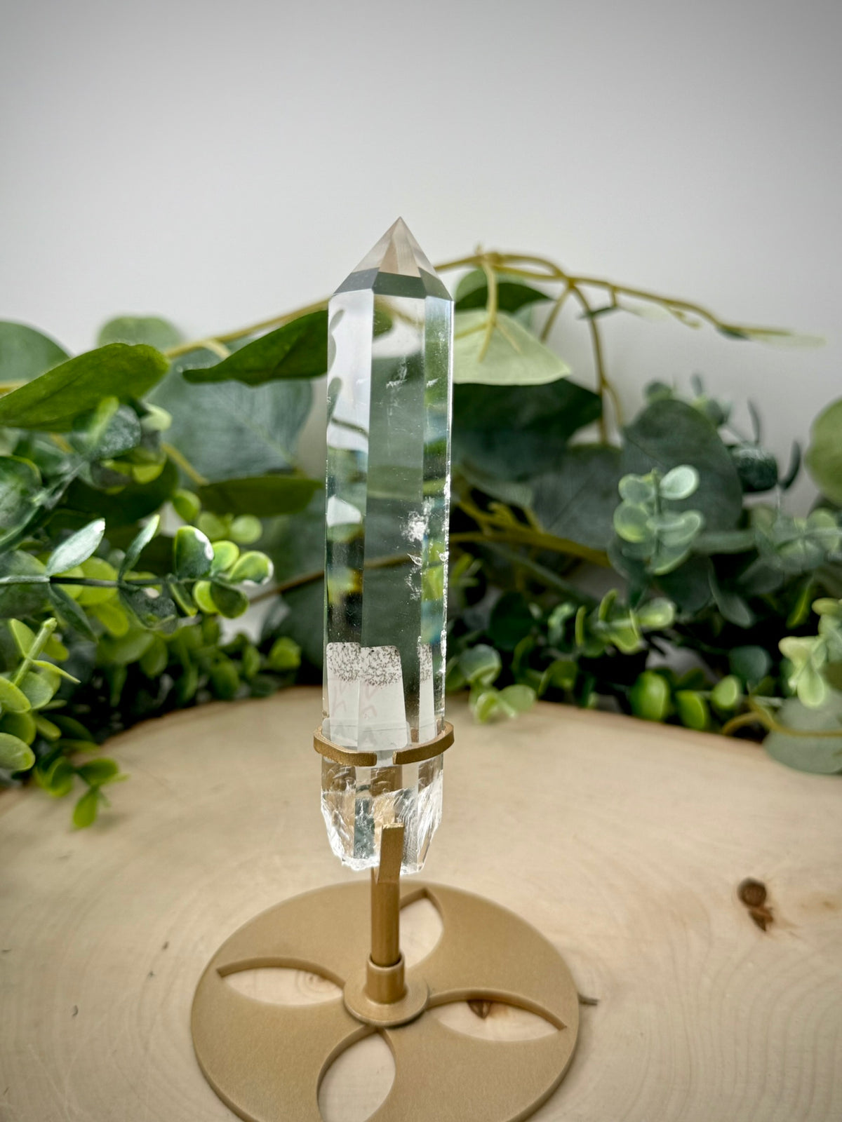 Clear Quartz Tower on Gold Display Stand | Natural Crystal Specimen