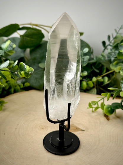 Raw Lemurian Quartz Display | Natural Brazilian Crystal on Stand
