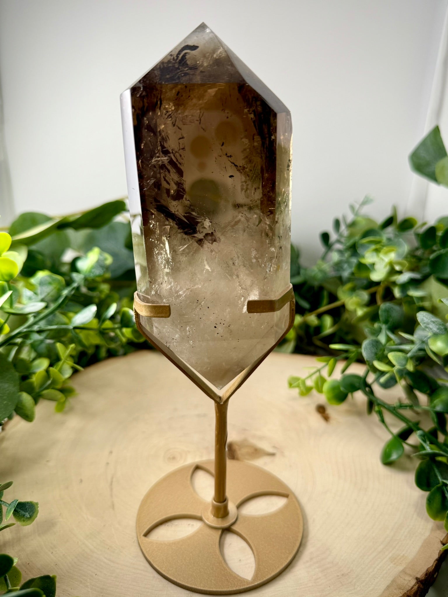 Smoky Quartz Double Terminated Crystal | Natural DT Specimen with Custom Display Stand