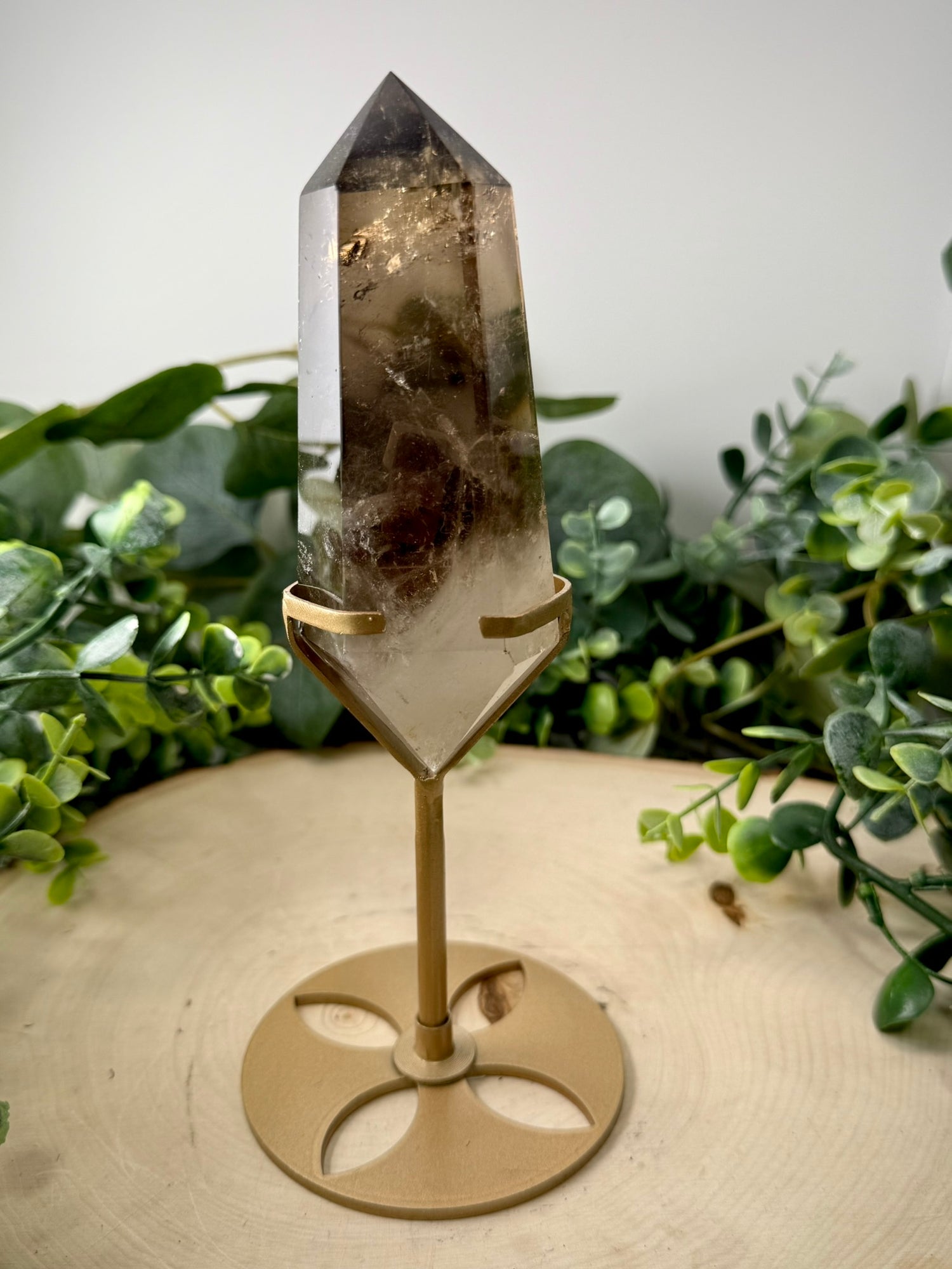 Smoky Quartz Double Terminated Crystal | Natural DT Specimen with Custom Display Stand