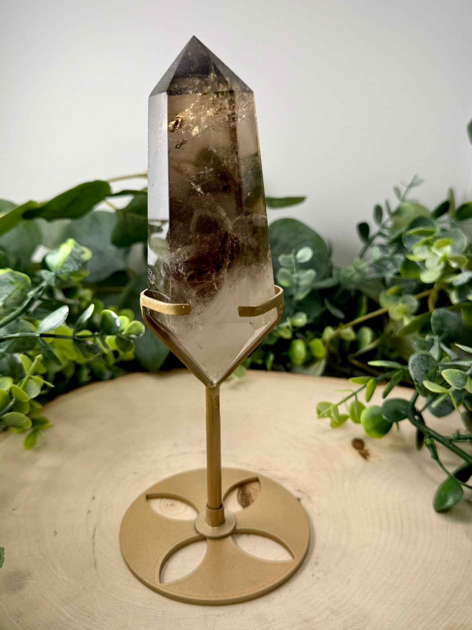 Smoky Quartz Double Terminated Crystal | Natural DT Specimen with Custom Display Stand