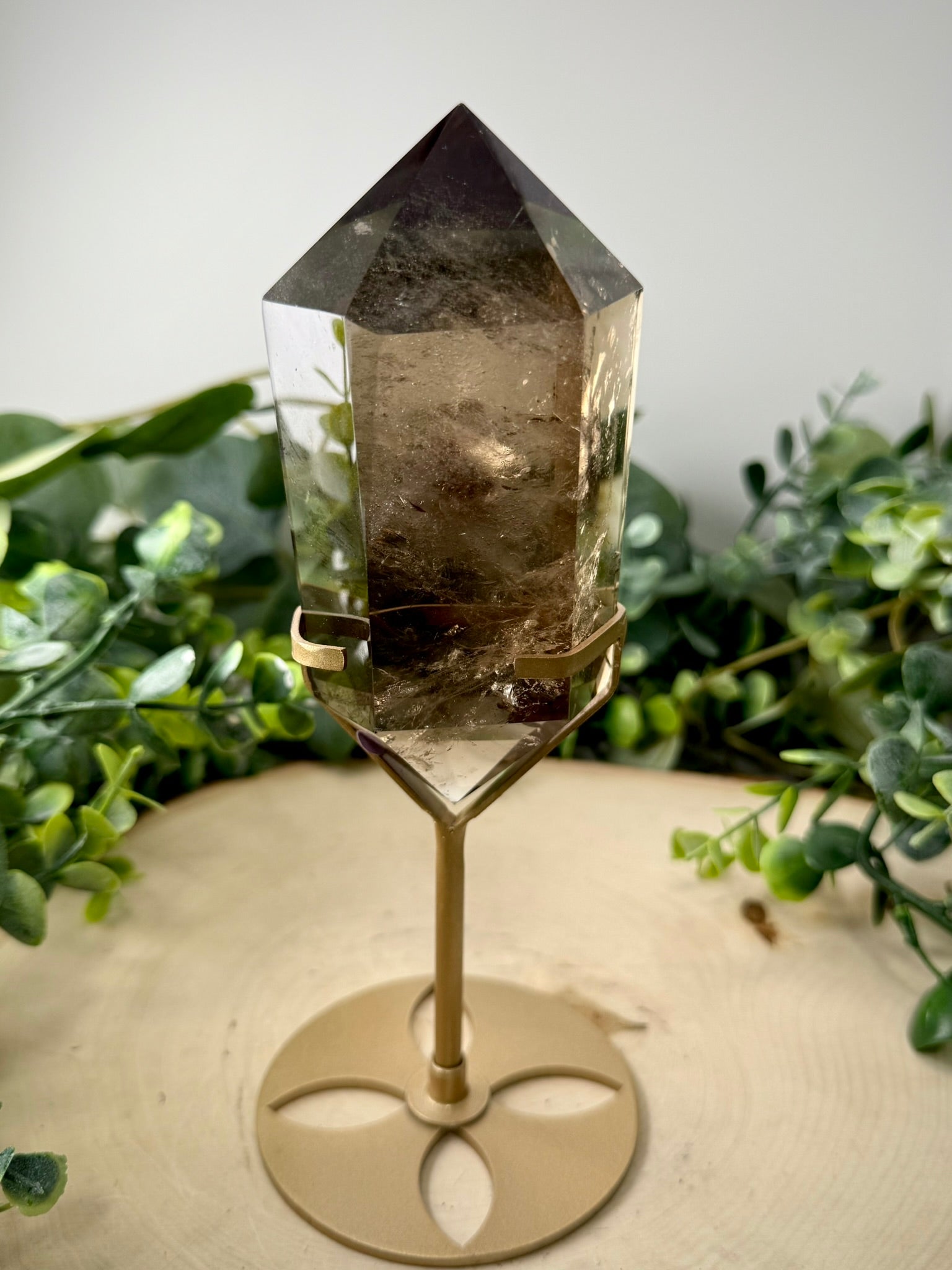 Smoky Quartz Double Terminated Crystal | Natural DT Specimen with Custom Display Stand