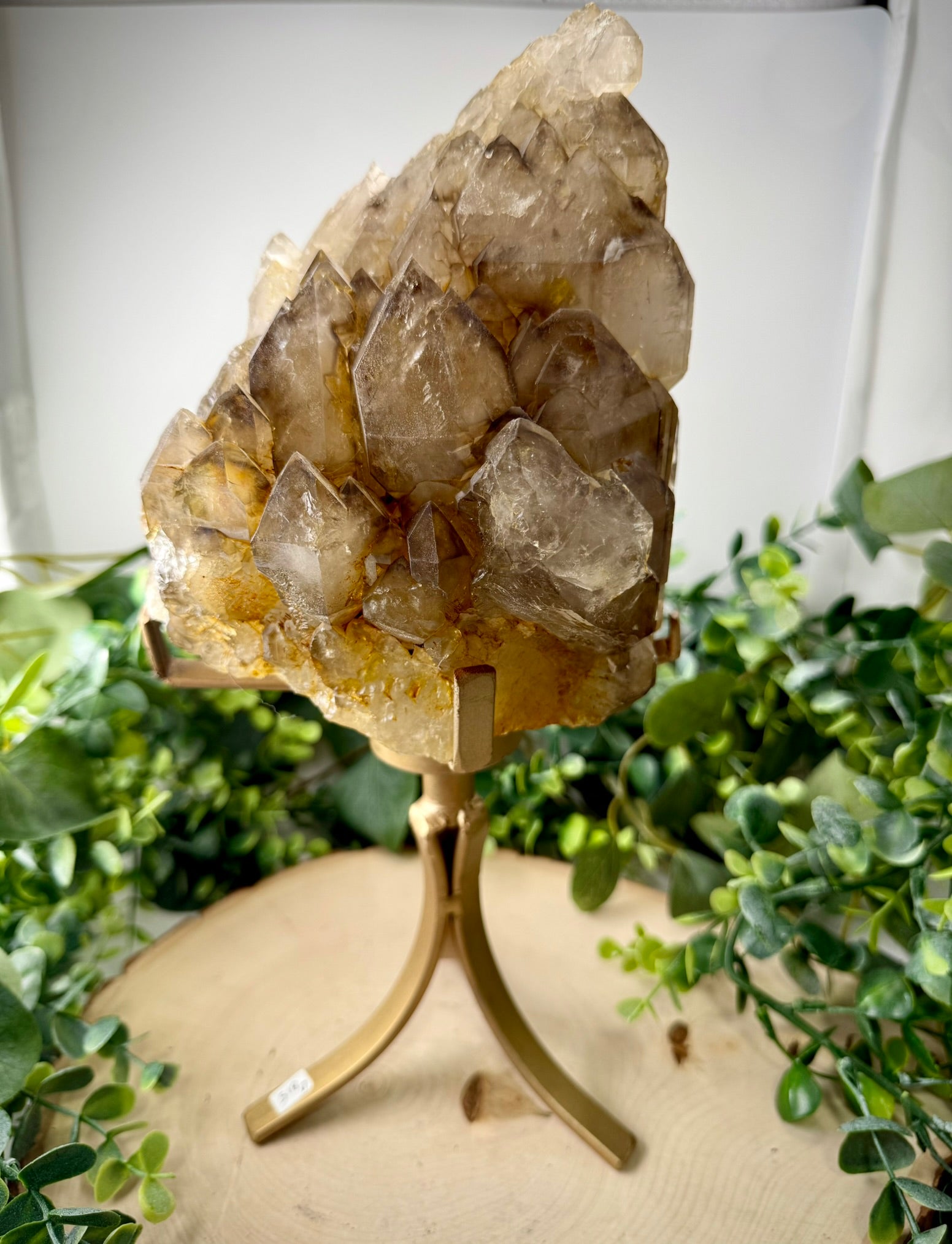Brazilian Raw Elestial Smoky Quartz | Natural Crystal on Custom Rotating Display Stand
