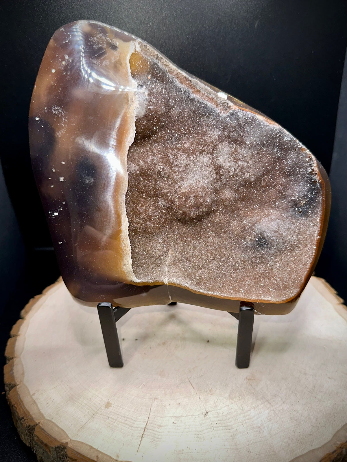 Brazilian Druzy Agate on Stand | Natural Druzy Agate Display Pieces with UV Fluorescence