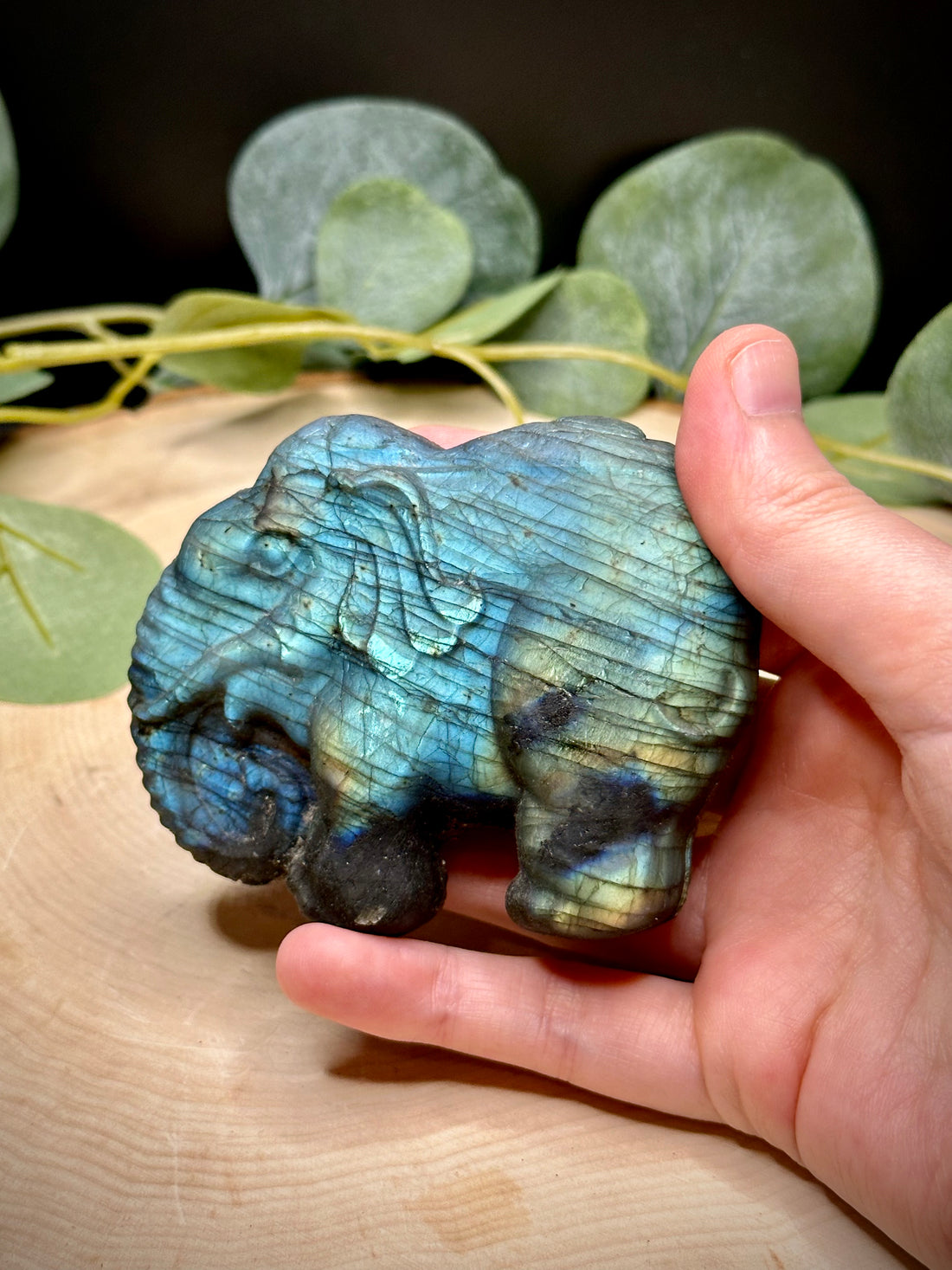 Handcarved Labradorite Elephant Carving