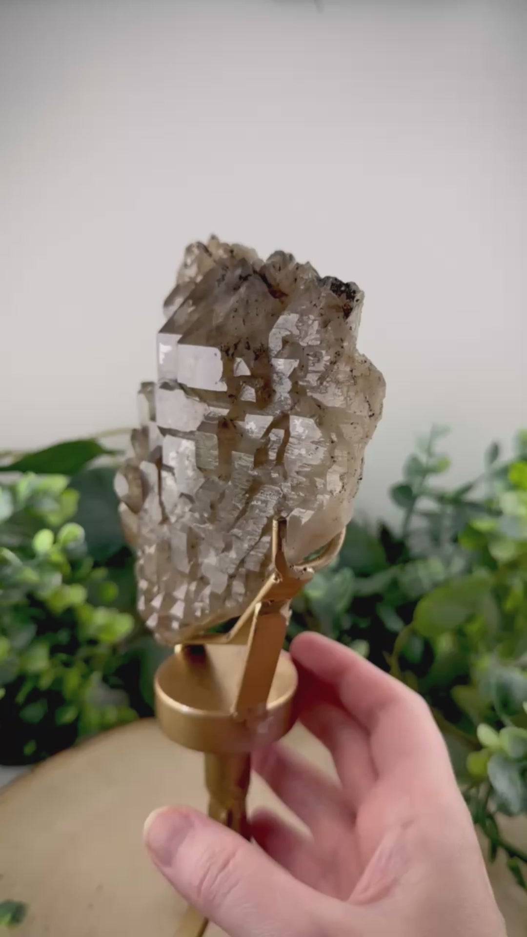 Brazilian Smoky Elestial Quartz on Rotating Stand